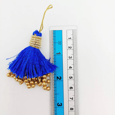 Royal Blue Tassels With Gold Beads, Beaded Thread Tassel Charms, Silky Tassels
